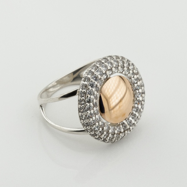 Серебряное кольцо с фианитами с золотыми накладками к590ф, 17 размер