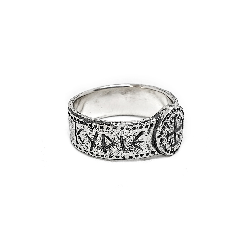 Серебряное кольцо "Спаси и Сохрани" Kypie elesion (Кирие элейсон) в древнегреческом стиле 1109EJ размер 17