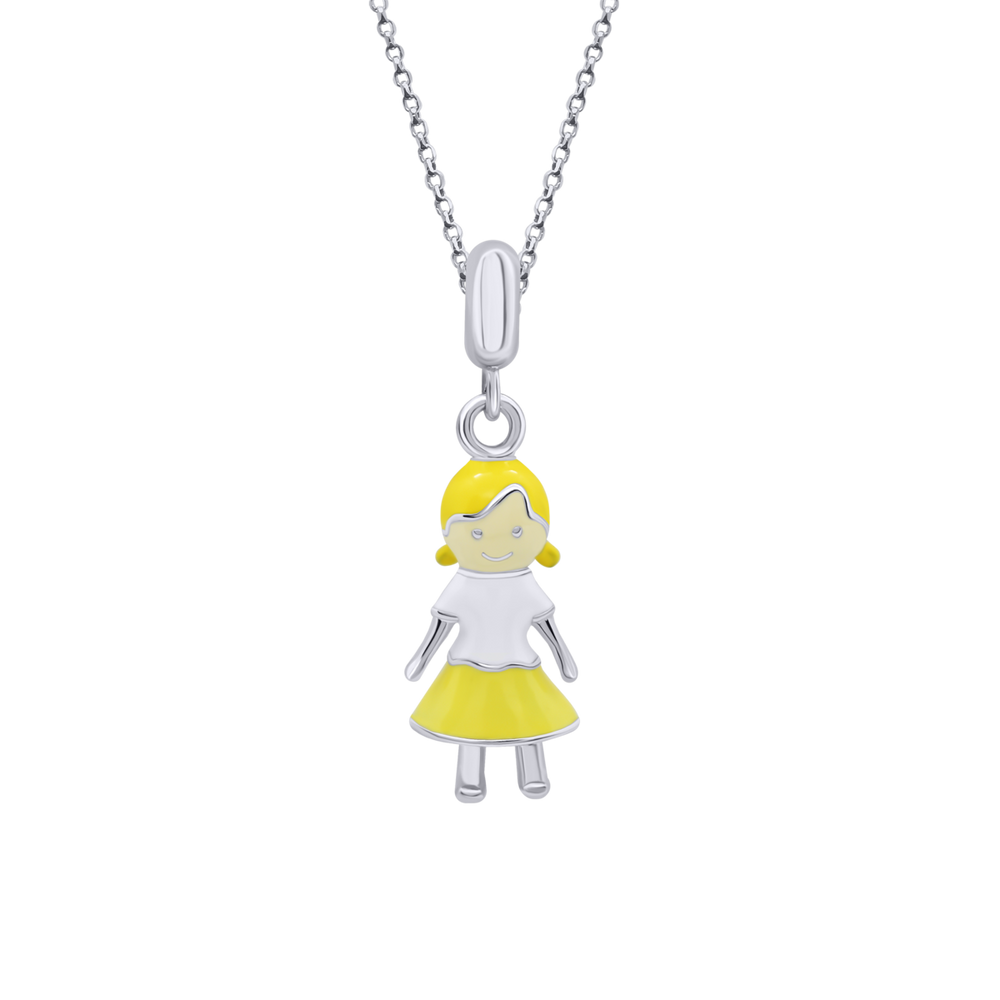 Дитячий кулон Дівчинка з емаллю зі срібла жовтий (9х19) Арт. 5542uuk-1