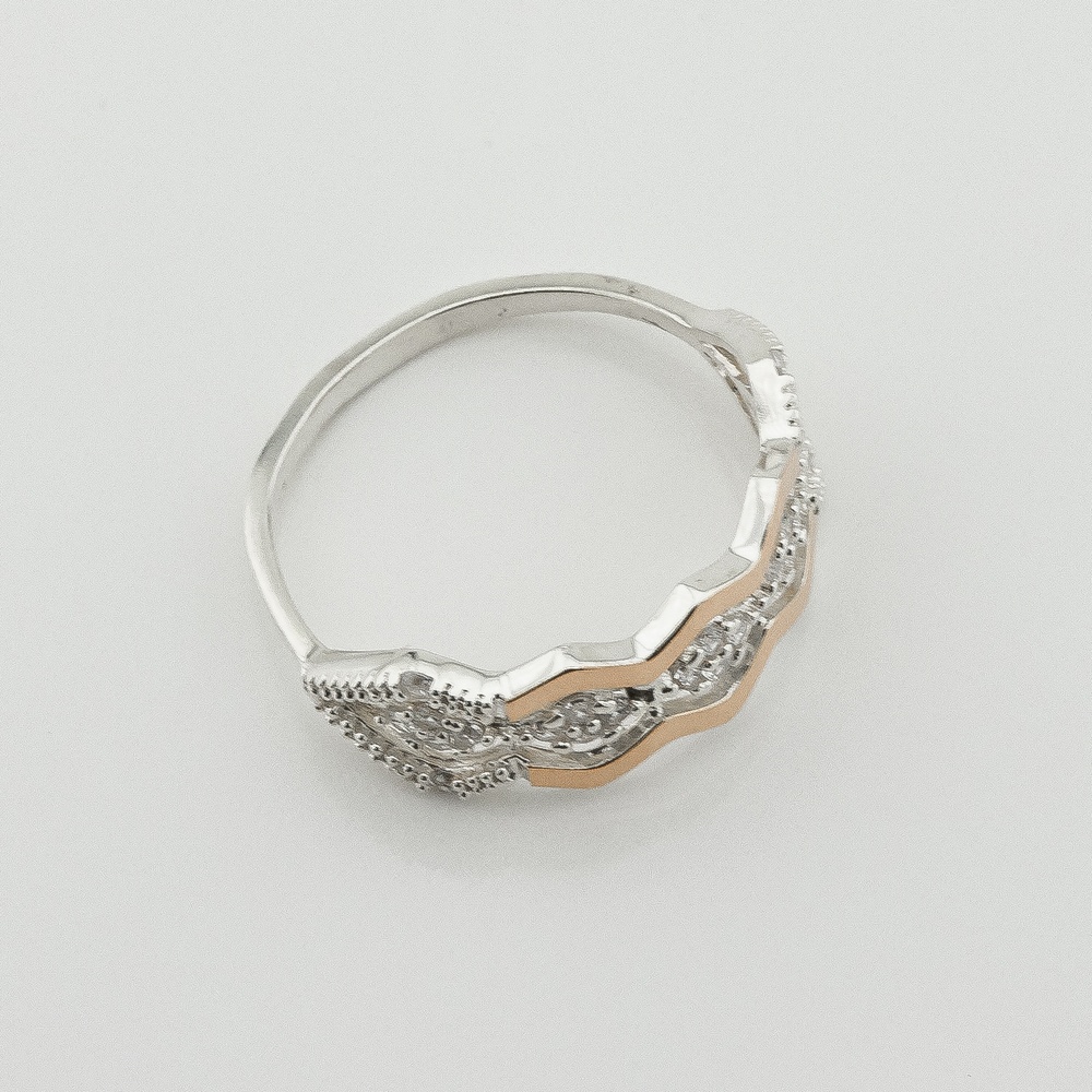 Серебряное кольцо с фианитами с золотыми накладками к1028ф, 18 размер