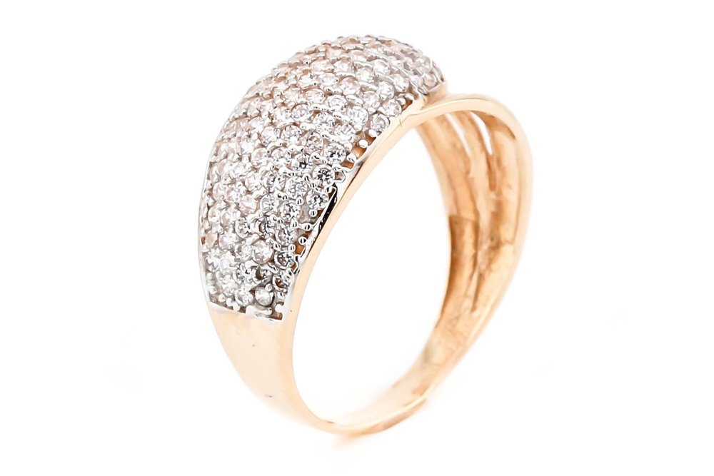Золотое кольцо красное с белыми фианитами росыпью КК11318а, 17 размер, 17, Белый