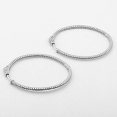 Срібні сережки-кільця (конго) тонкі Доріжки з білими фіанітами (D: 3,8 см) c121583, Білий