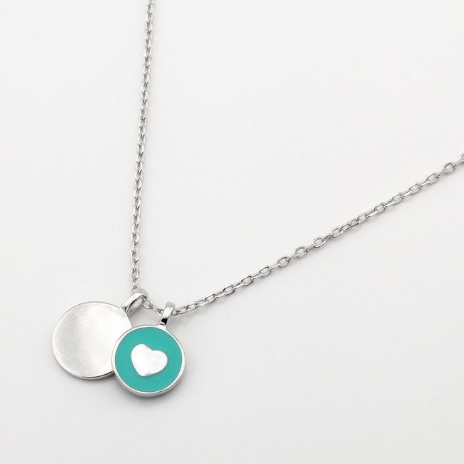 Серебряное колье Сердечко круглое (зеленая эмаль) KO14329, 45 размер