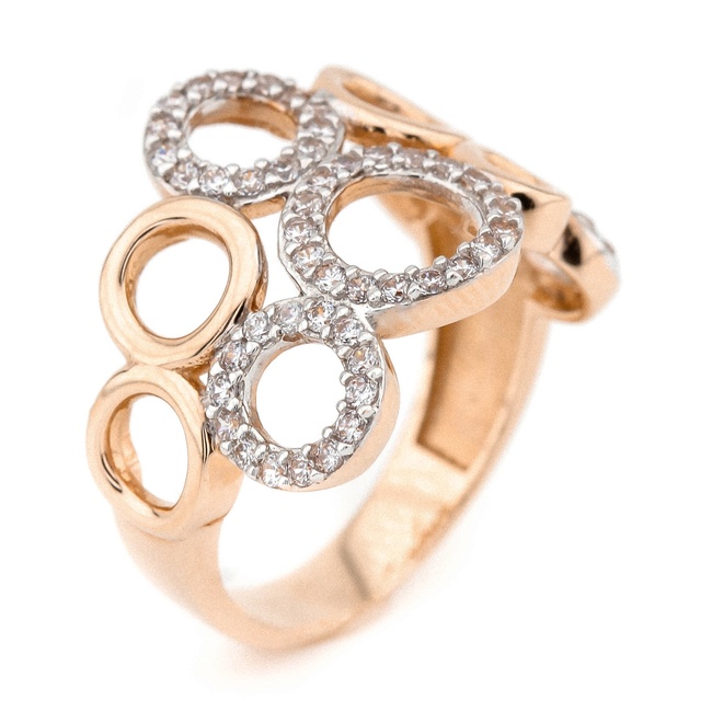 Золотое кольцо с белыми фианитами с кольцами 585 пробы КК11178, 18 размер, 18, Белый