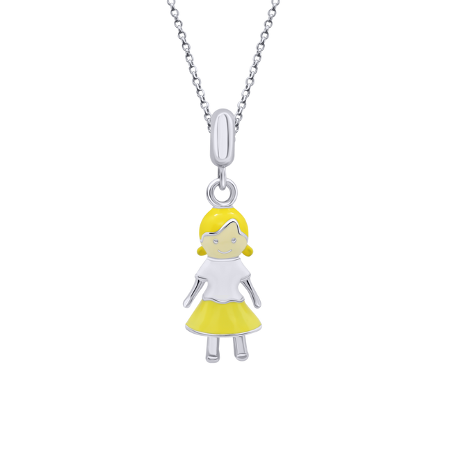 Дитячий кулон Дівчинка з емаллю зі срібла жовтий (9х19) Арт. 5542uuk-1