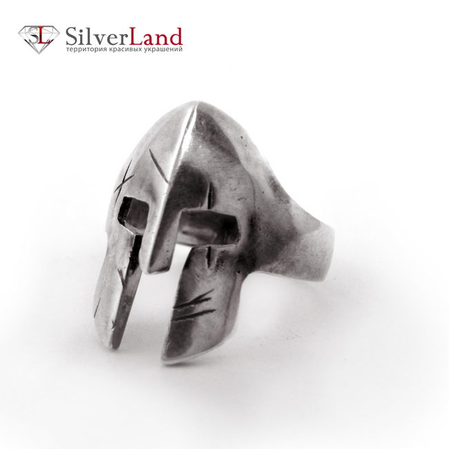 Кольцо перстень "EJ Legend" в виде спартанского шлема из серебра 925 с чернением Арт. 1029/EJ размер 17