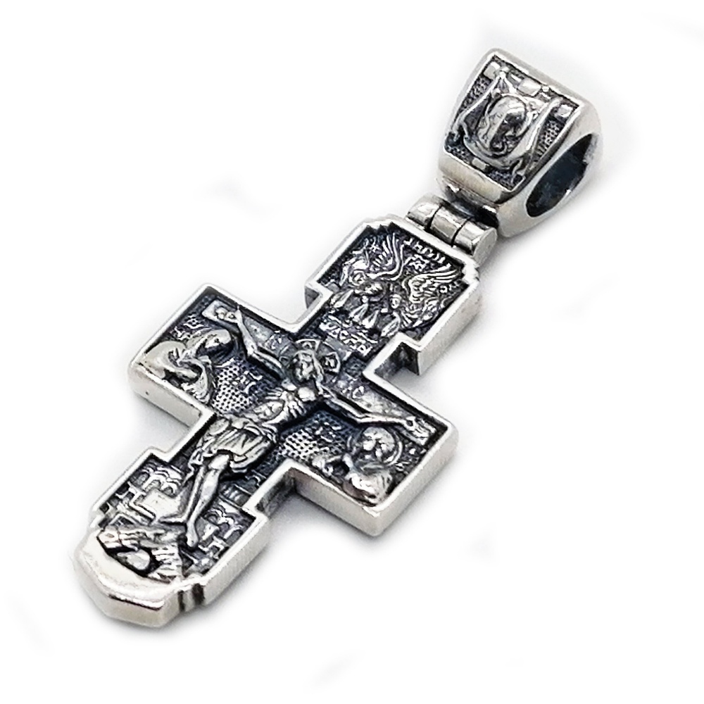 Серебряный Крест 18 с распятием квадратный с чернением (Спаси и Сохрани) 2046-IDE