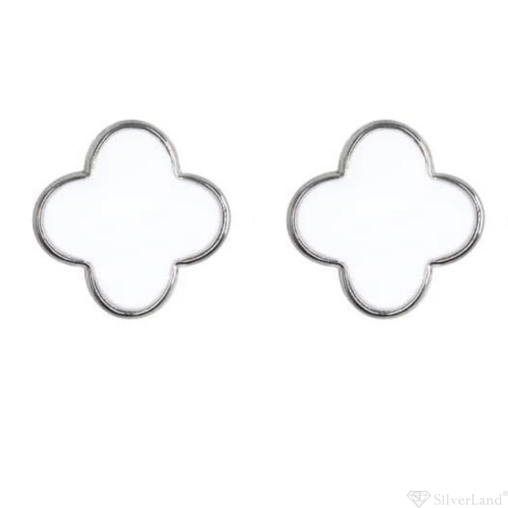 Серебряные серьги пусеты Клевер белый с эмалью 923517-H (923494.1), Белый