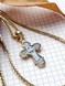 Срібний хрест натільний з іконою Покрови Божої Матері з чорнінням та позолотою ксп004-DR