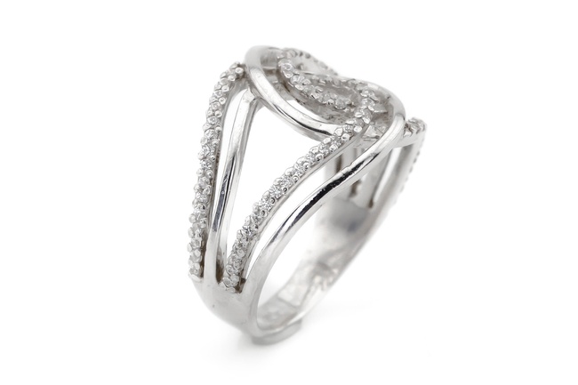 Серебрное кольцо с завитками с фианитами классика СК11094, 16,5 размер, 16-5, Белый