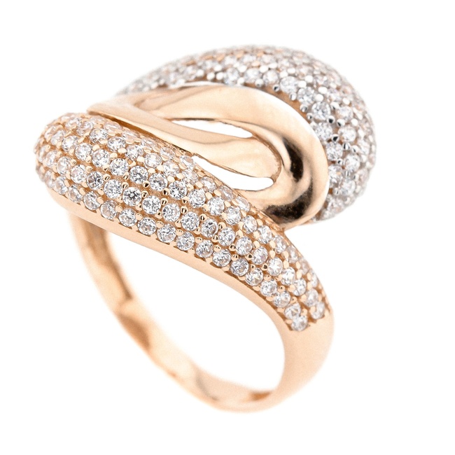 Золотое кольцо с завитками с фианитами КК11081, 17,5 размер, 17-5, Белый