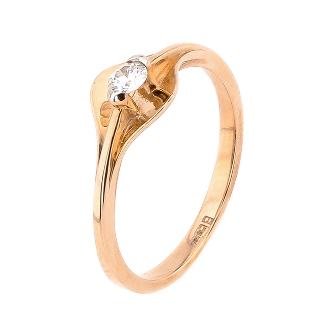 Золотое кольцо с бриллиантом (0.13 карат) из красного золота RO03621, 17 размер