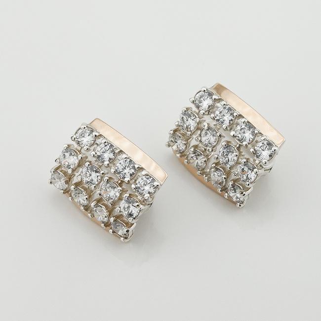 Срібні сережки Квадрати з фіанітами із золотими накладками с781ф