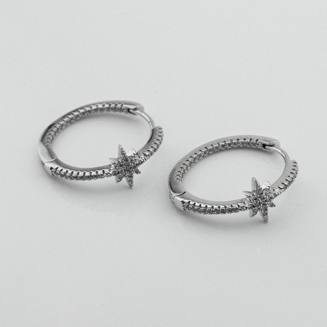 Срібні сережки-кільця Зірки з фіанітами CC12006