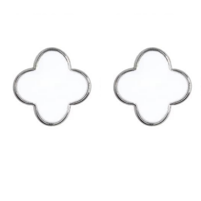 Срібні сережки пусети Конюшина біла з емаллю 923517-H (923494.1), Білий