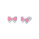 Срібні сережки пусети Бантик Рожевий з емаллю та Swarovski Zirconia (6,5х9,5) для дівчинки Арт. 5582uup2