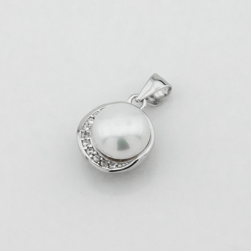 Срібна підвіска Перлина з фіанітами p13902, Білий