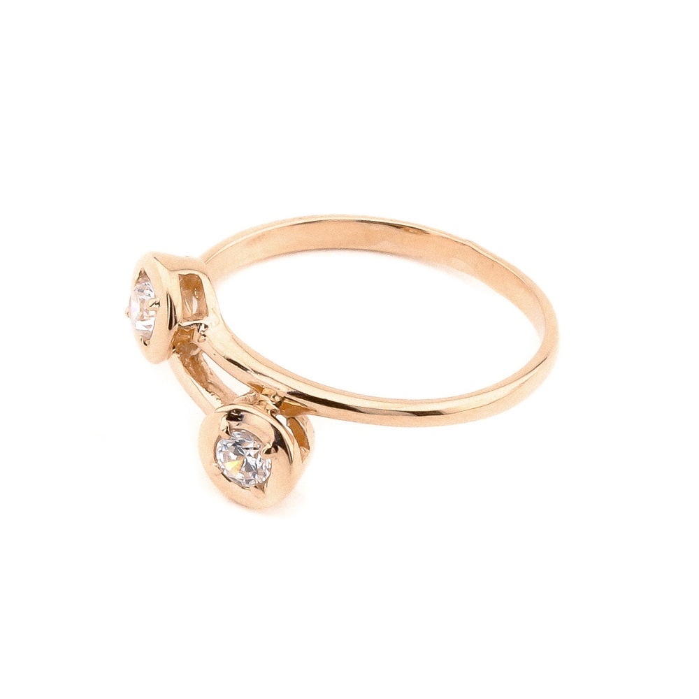 Золотое кольцо спираль "Круги"с двумя белыми фианитами 111077-1, 17 размер