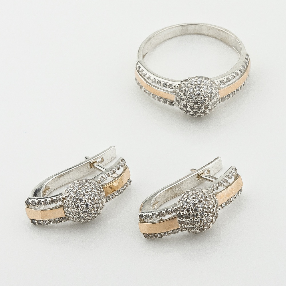 Срібні сережки з фіанітами із золотими накладками с675ф