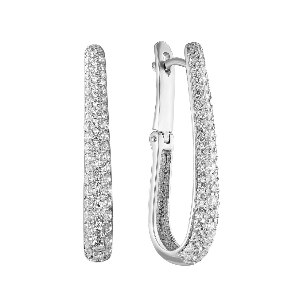 Срібні сережки Доріжки середні з білими фіанітами c23022-H, Білий