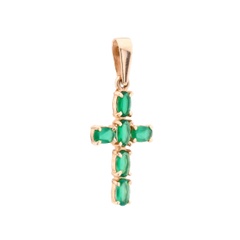 Золотий кулон-хрестик з зеленим агатом 13704-2, Зелений