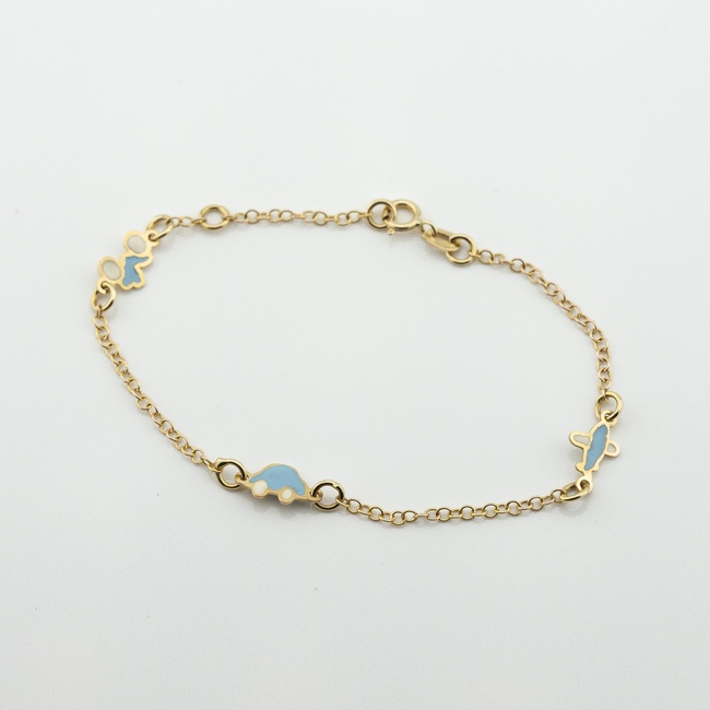 Детский золотой браслет с голубой эмалью b15968, 15 размер
