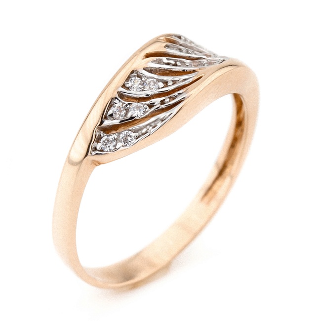Золотое кольцо с фианитами из красного золота 585 пробы КК11203, 19 размер, 19, Белый