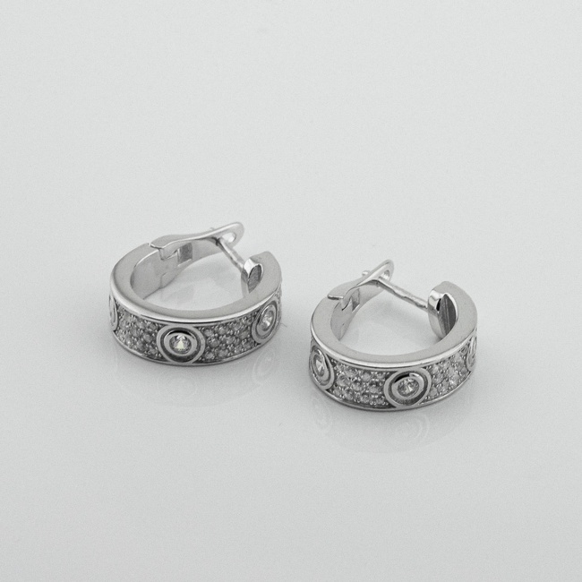 Серебряные серьги-колечки с белыми фианитами (маленькие) C121294