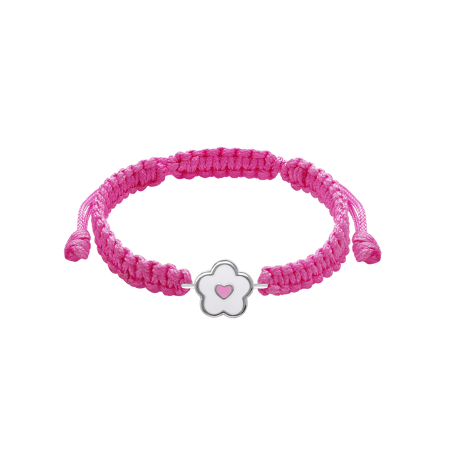 Детский браслет-шнурок с серебром плетеный Цветочек с сердечком розовый Арт. 4195608006240424