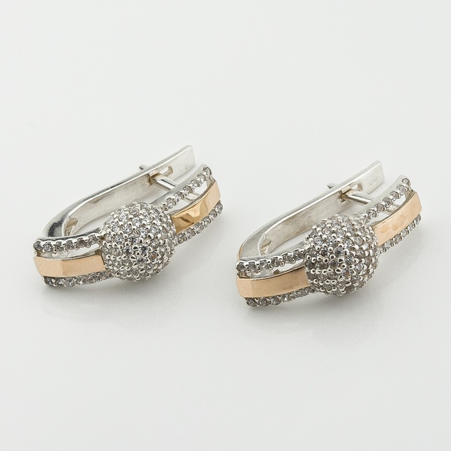 Срібні сережки з фіанітами із золотими накладками с675ф