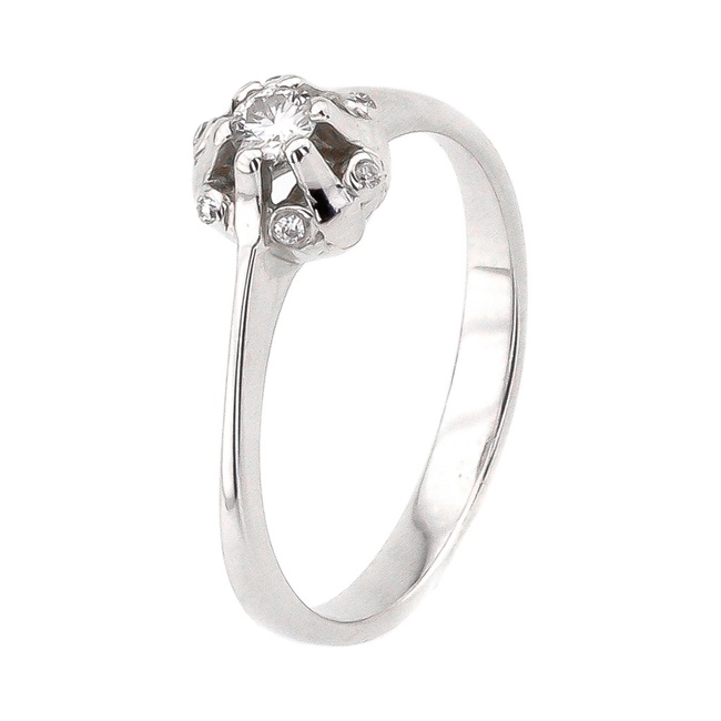 Золотое кольцо белое Бутон с бриллиантами RO02269, 17 размер