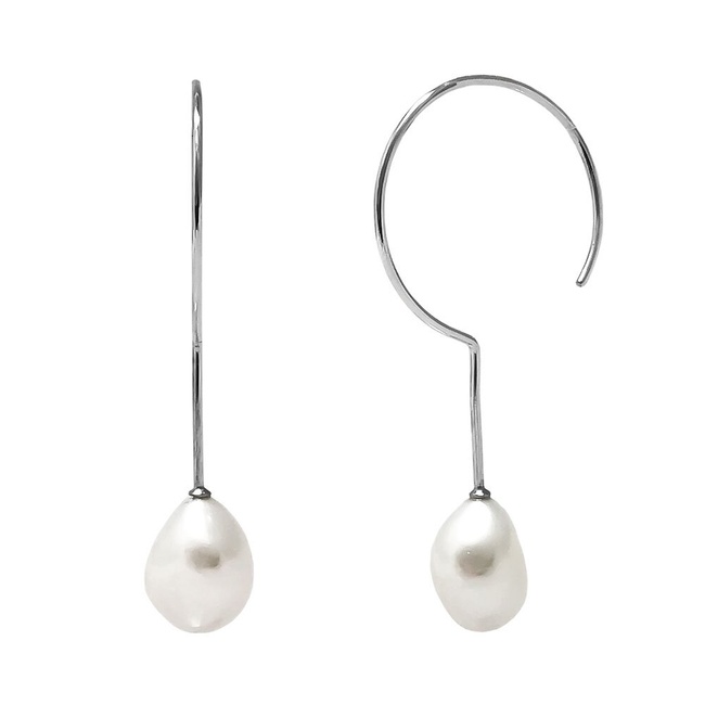 Срібні сережки висячі "Петля крапля" з перлами Бароко, ms369, Білий