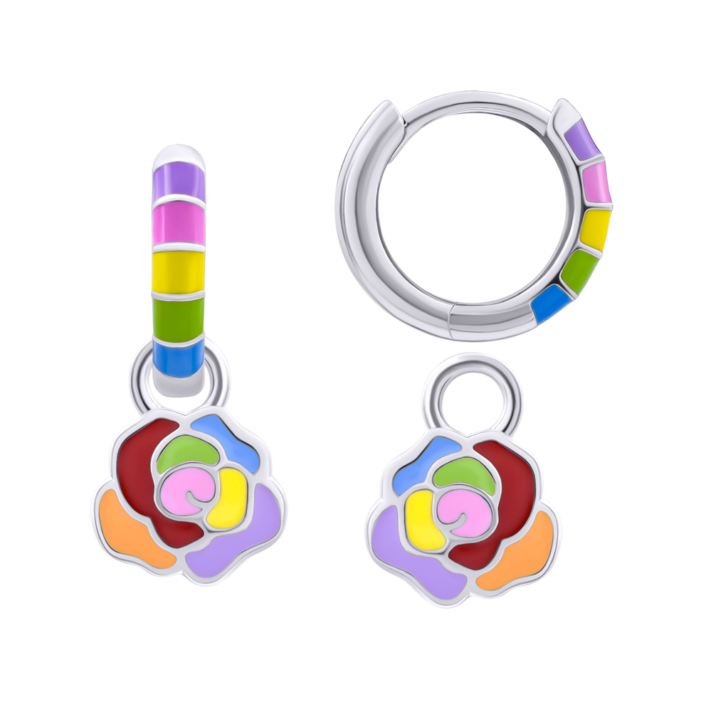 Детские серебряные сережки-колечки с подвесами Розочка с эмалью разноцветные 8195731016080501, Разноцветный, UmaUmi Transformers