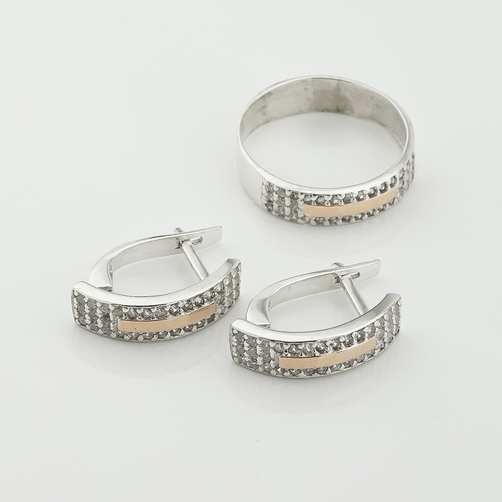Срібні сережки Доріжки з фіанітами із золотими накладками с900ф