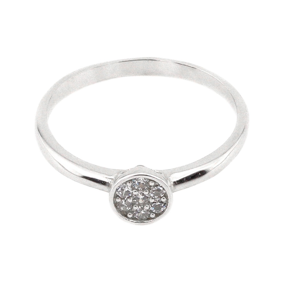 Тонкое кольцо Кружок в стиле минимализм с фианитами из серебра 1551191, 17,5 размер, Белый