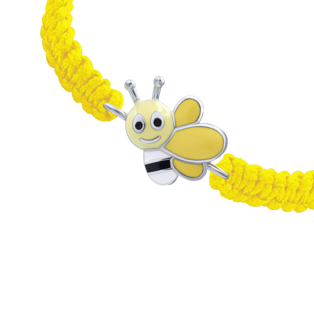 Детский браслет плетеный Веселая Пчелка с подвеской из серебра с эмалью желтый Арт. 4195655006050405