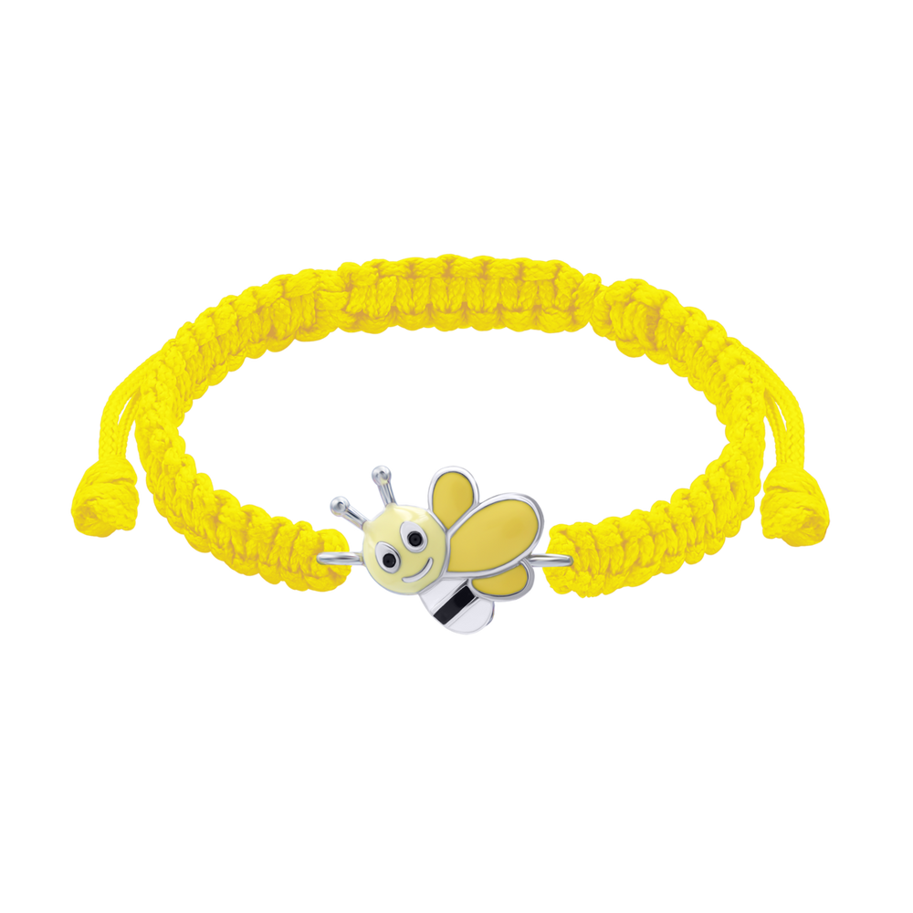 Детский браслет плетеный Веселая Пчелка с подвеской из серебра с эмалью желтый Арт. 4195655006050405