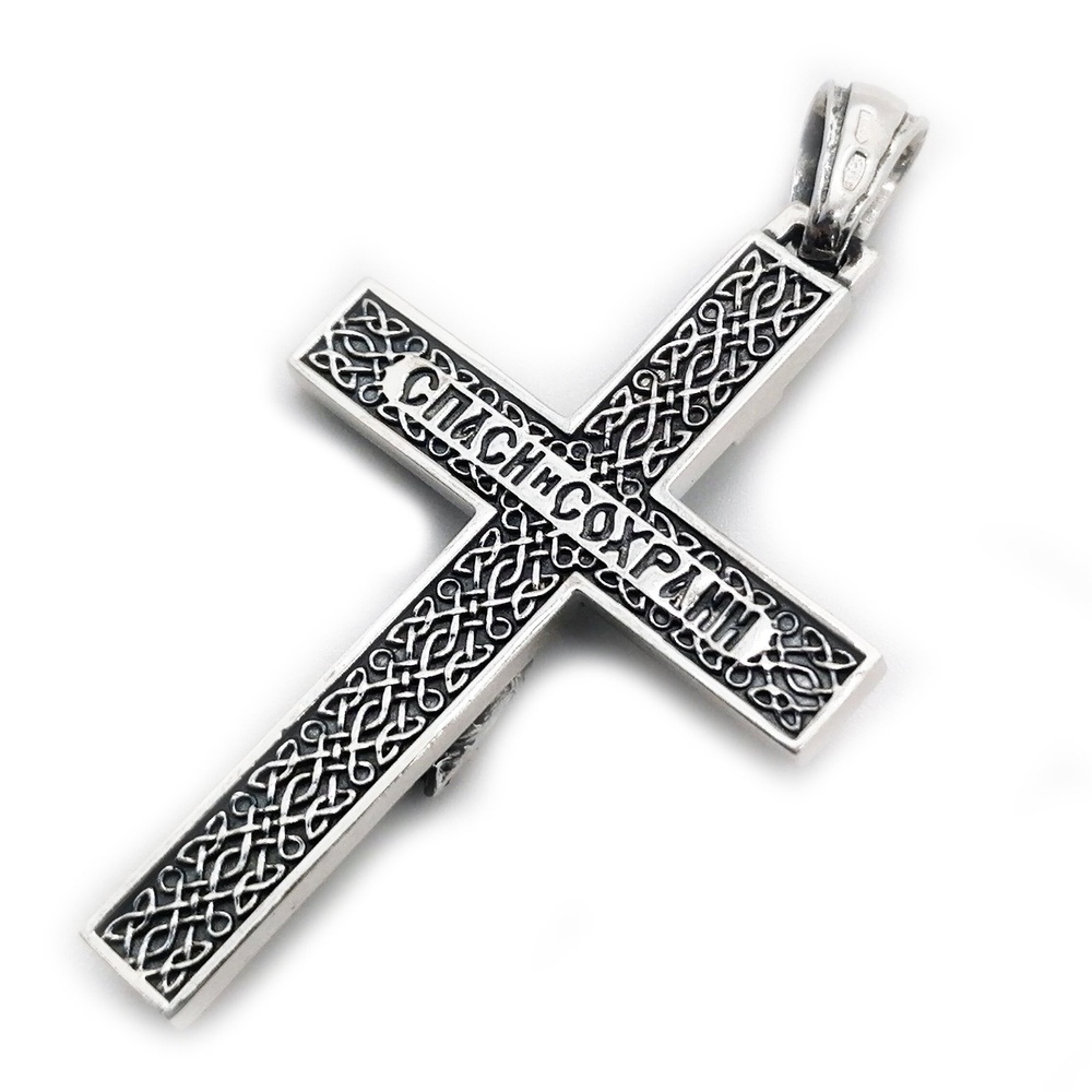 Срібний Хрест 20 з розп'яттям прямий (Спаси та Збережи) з чорнінням 2049-IDE