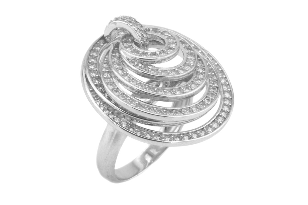Срібний перстень Орбіта з фіанітами доріжкою СК11074, 18,5 розмір, 18-5, Білий