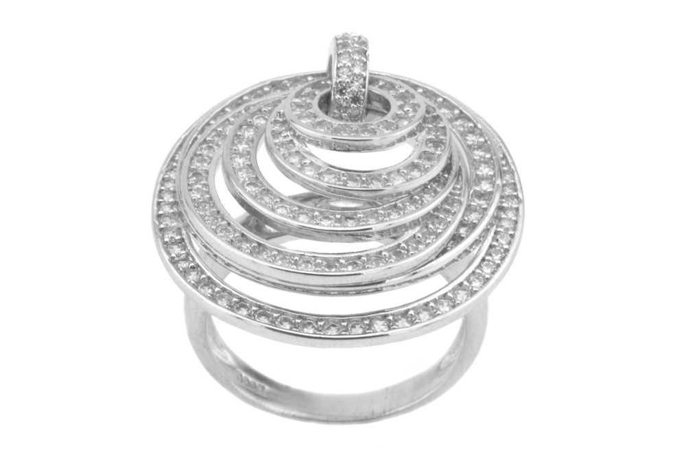 Серебряное кольцо Орбита с фианитами дорожкой СК11074, 18,5 размер, 18-5, Белый