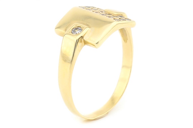 Золотое кольцо Квадрат с фианитами в стиле геометрия 11380, 16,5 размер