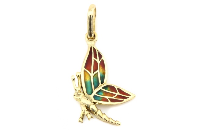 Золота підвіска з емаллю Метелик КР13396, Різнокольоровий