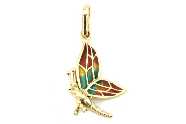 Золота підвіска з емаллю Метелик КР13396, Різнобарвний