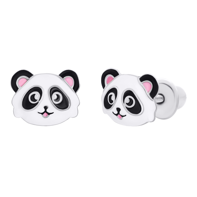 Дитячі сережки-пусети Панда з біло-чорною та рожевою емаллю 2195820006020501, Білий|Чорний, UmaUmi Pets