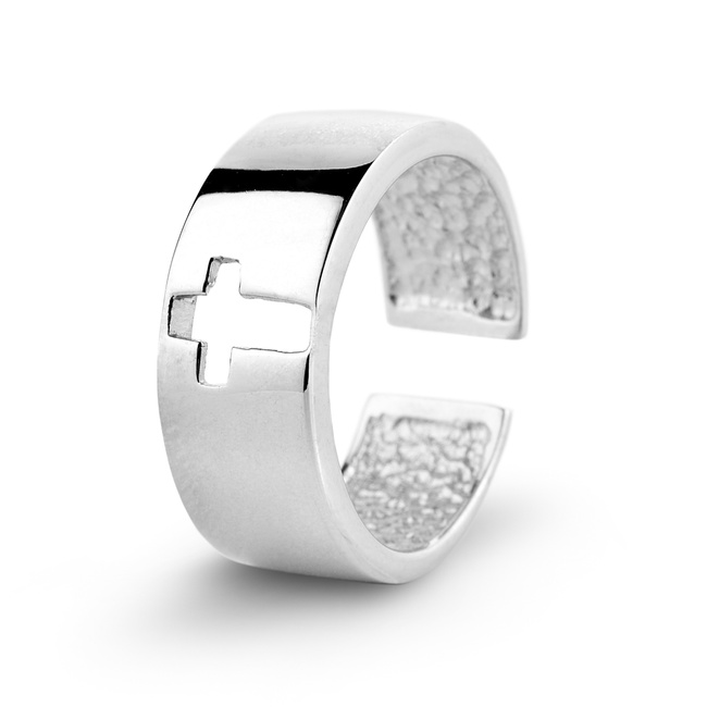 Серебряное кольцо «Крестик» широкое незамкнутое 11011204, 16 размер