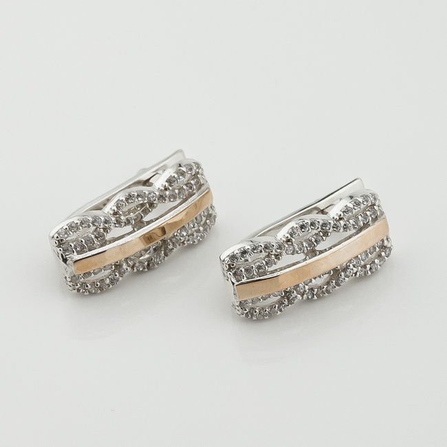 Срібні сережки з фіанітами із золотими накладками с670ф