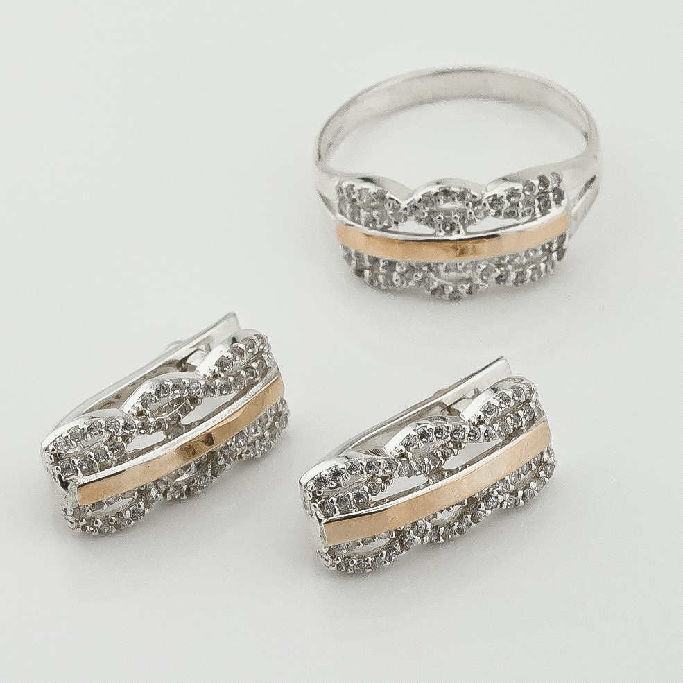 Срібні сережки з фіанітами із золотими накладками с670ф