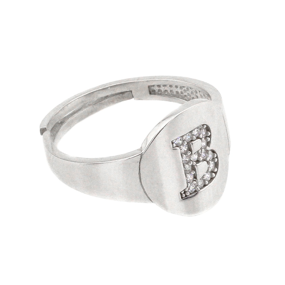 Серебряное кольцо с буквой "B" с белыми фианитами K11581, 18 размер, 18, Белый