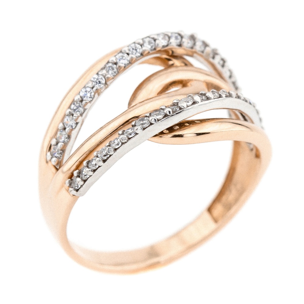 Золотое кольцо красное с фианитами дорожкой КК11104, 17,5 размер, 17-5, Белый