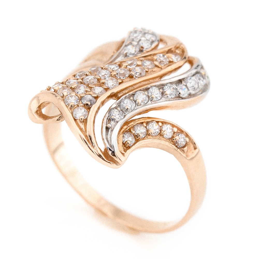 Золотое фигурное кольцо с фианитами КК11216, 18,5 размер, 18-5, Белый